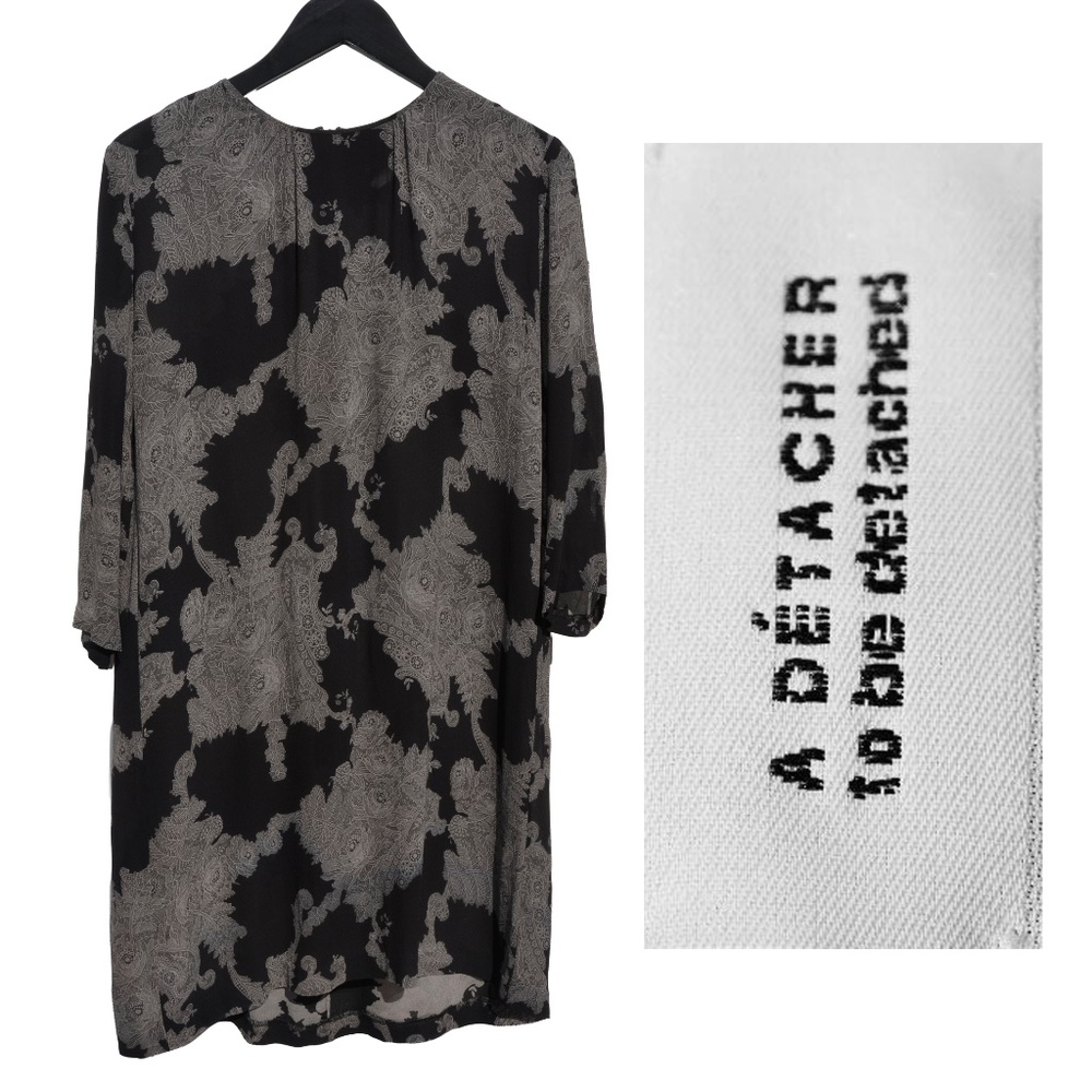 A Détacher New York Black Grey 60s Wallpaper Floral Rayon Dress Tunic USA sz 4